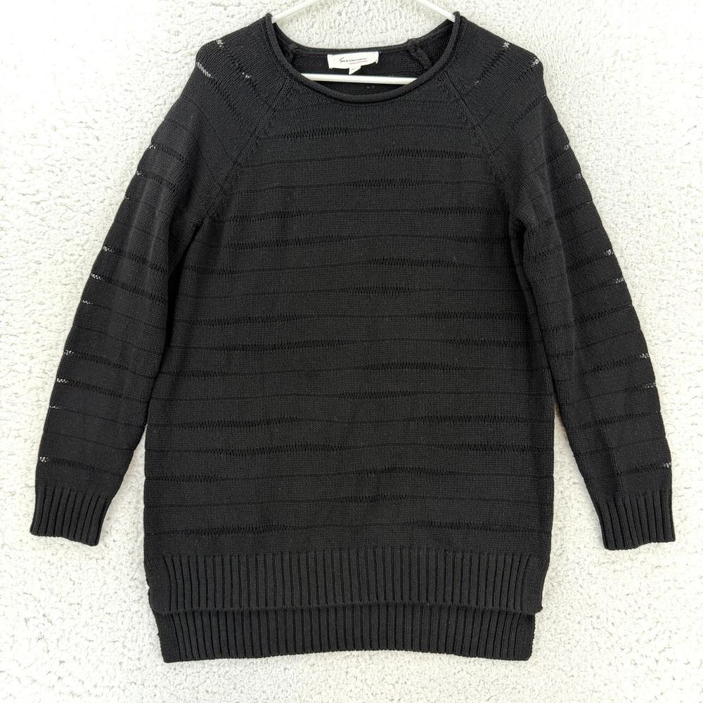 Two By Vince Camuto Sweater Womens Small Black Open Knit Striped Tunic Pullover